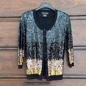 Bloomingdale's Black and Gold Sequin Cardigan, XS